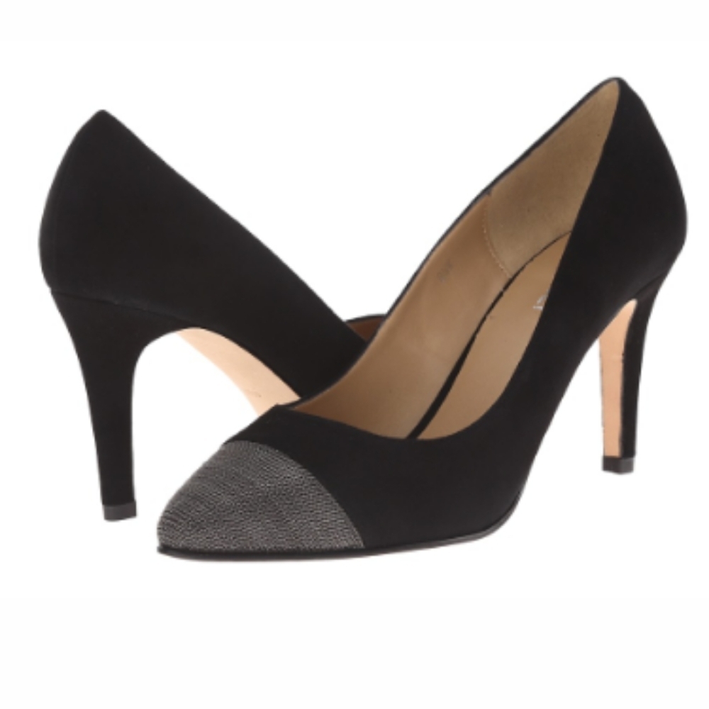 VanEli‎ Anabel Black Suede Chain link Cap toe Heels - Picture 3 of 11